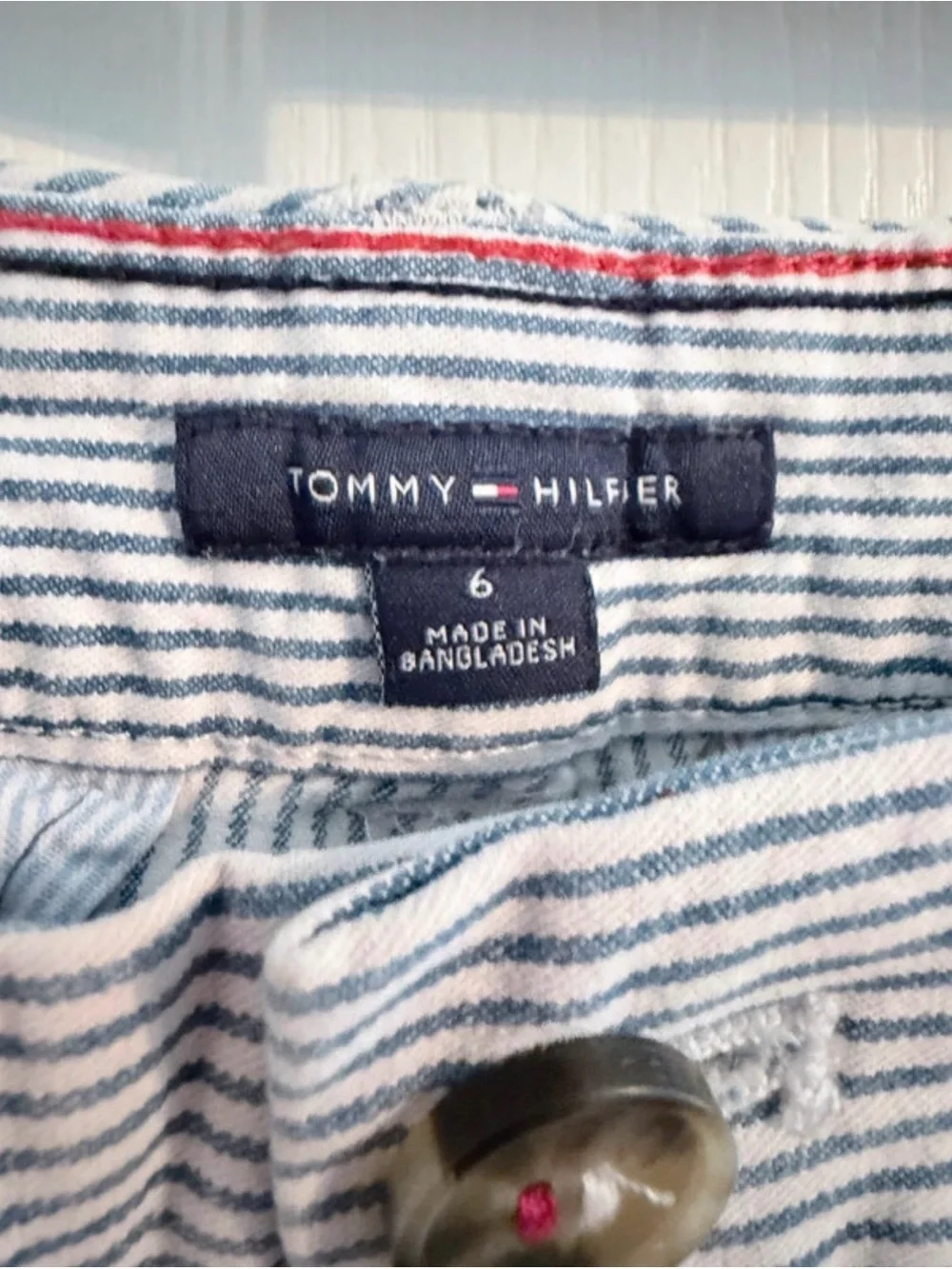 Tommy Hilfiger Blue & White Striped Denim Shorts Size 6
